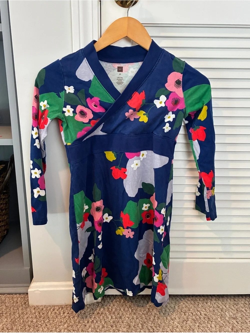 Tea Kids Long Navy Long Sleeve Floral Dress Summer Vacation Size 8